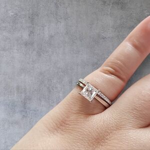Size 6 Moissanite Bridal Set – 1.114 CT Princess Cut VVS D-Color, 925 Silver